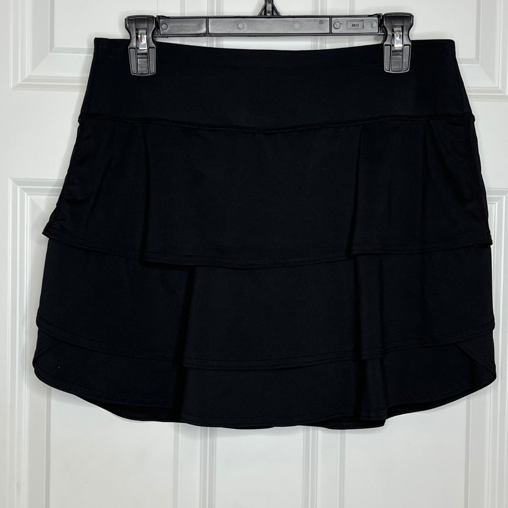 Athleta Black Tiered Ruffle Skort Athletic Skirt Small Tall - Picture 3 of 10